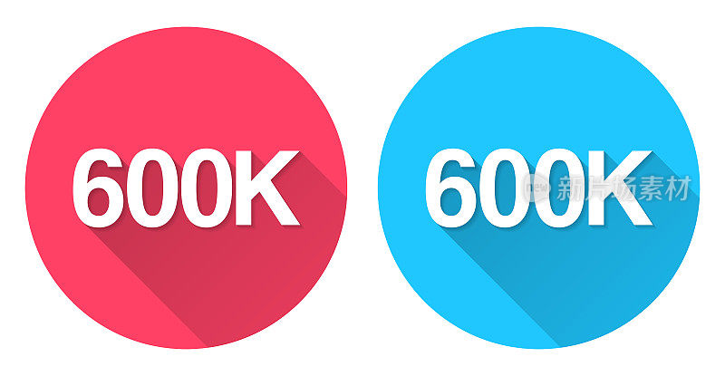 60万，60万- 60万。圆形图标与长阴影在红色或蓝色的背景